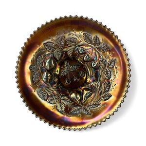 Antique Northwood "Three Fruits" Purple Carnival Glass Sawtooth Bowl 9"